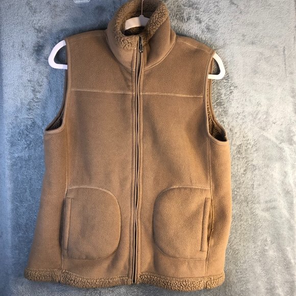 Mountain Lake Women's Small Reversible Vest Beige Sherpa Pockets Sleeveless - Picture 1 of 8